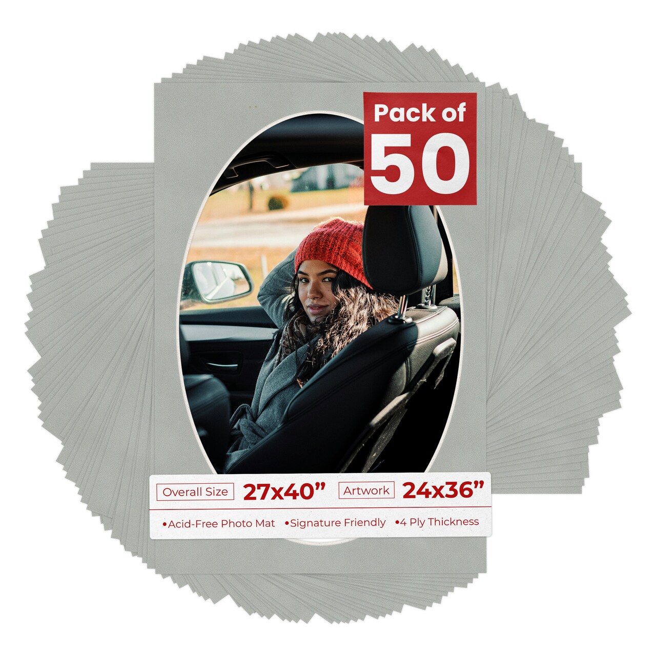 Light Grey Suede Mat Board for 27x40 Frames - Oval Opening for 24x36 Photos